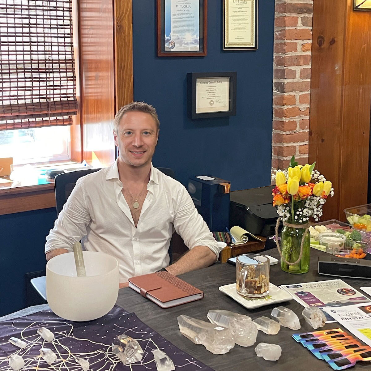 Bradford Tilden at his desk in Southington CT